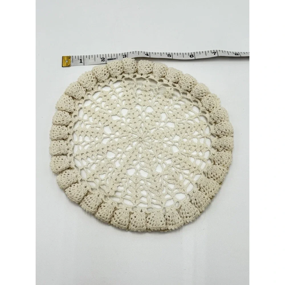 Vintage Hand Crocheted Doily Cream Round Lace Table Centerpiece 8 Inch